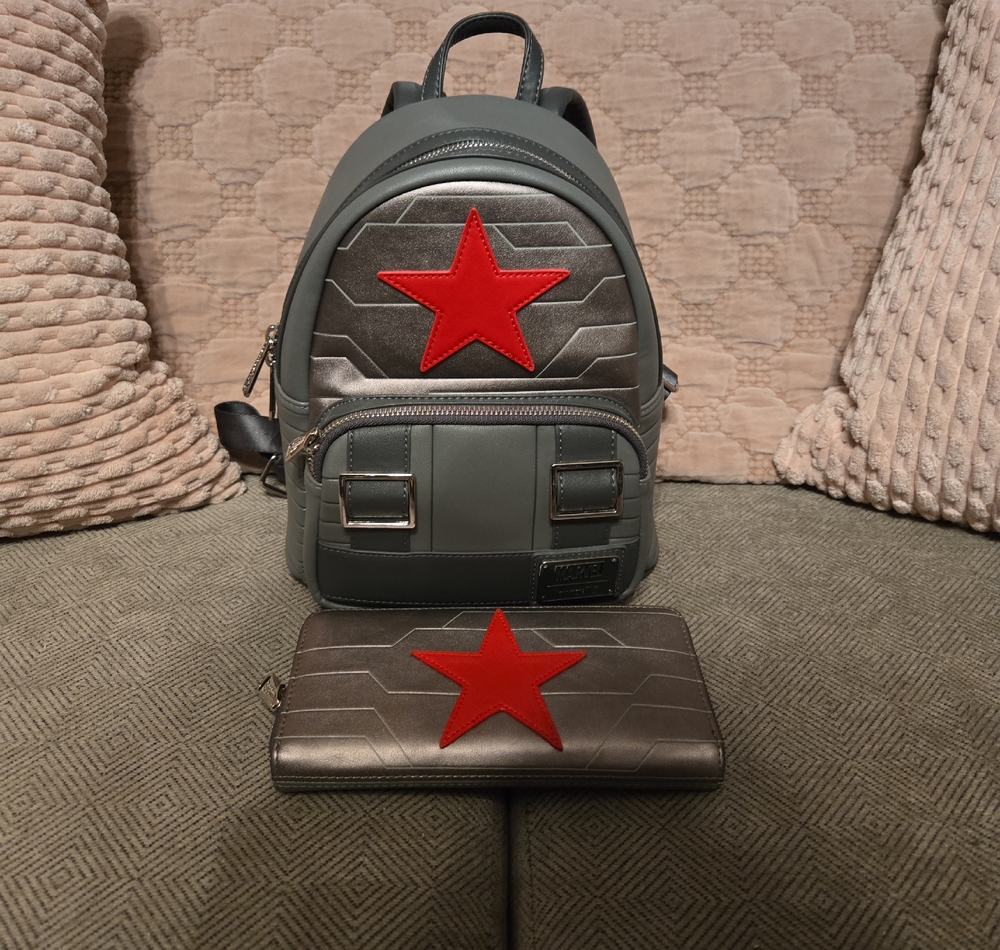 Loungefly Gray and Red Star Backpack and Wallet